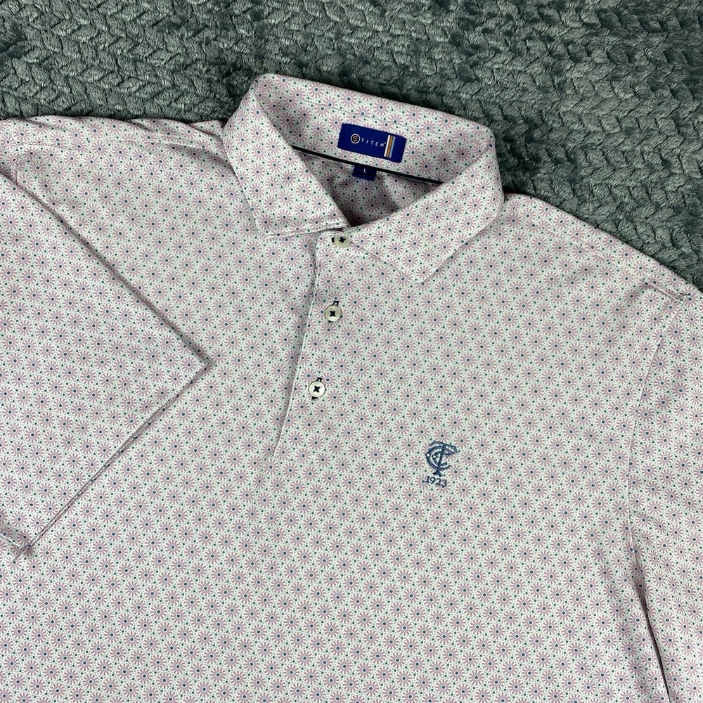 Stitch Golf Polo Shirt Performance Geometric Pink Floral Country Club Logo Large